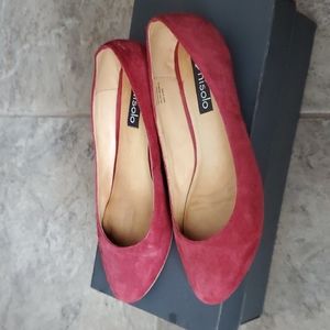 Nisolo Burgandy Suede Leather Light Wedge Flats Size 9.5